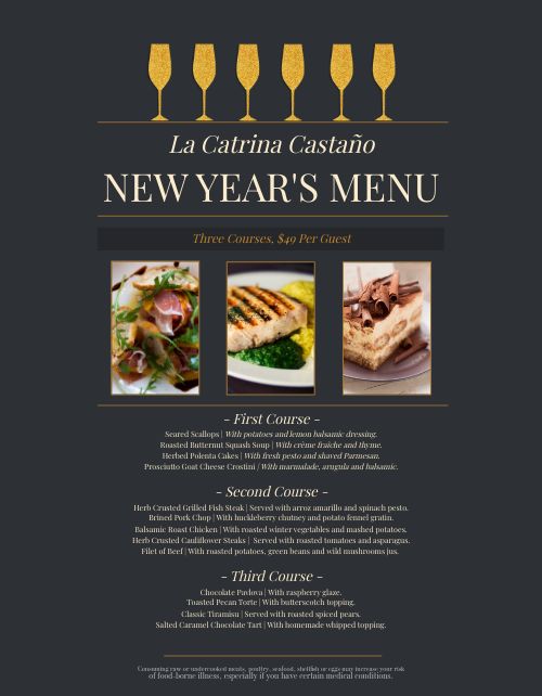 Italian New Years Menu page 1 preview