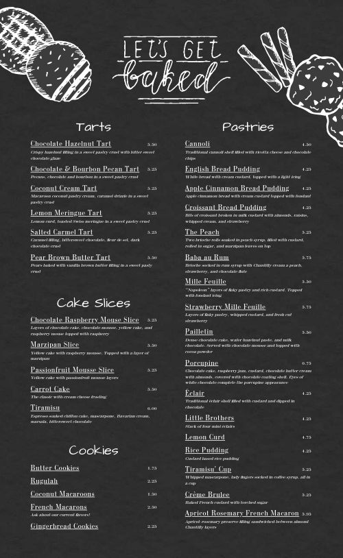 Chalkboard Bakery Menu Design Template by MustHaveMenus