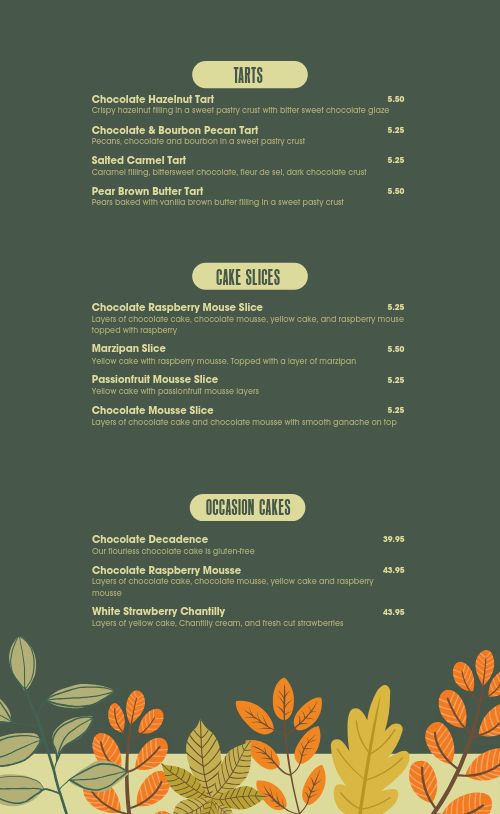 Foliage Baked Goods Menu page 2 preview