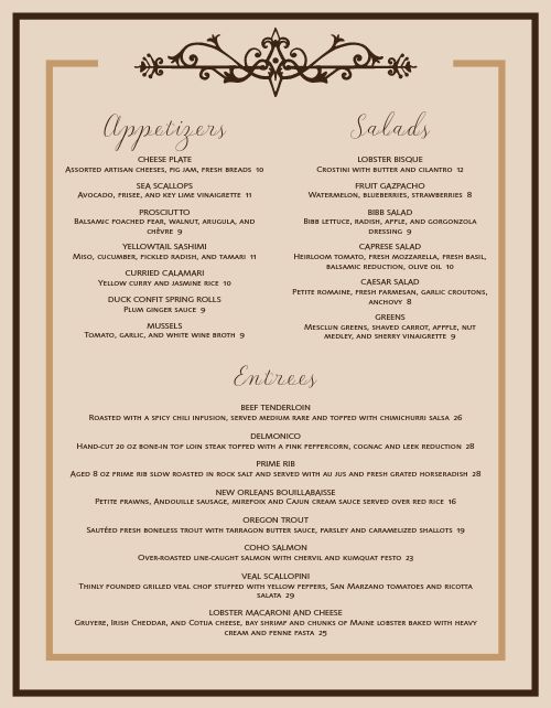 Splendid Fine Dining Menu Design Template By MustHaveMenus