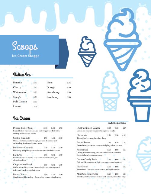 Ice Cream Shop Menu Design Template by MustHaveMenus