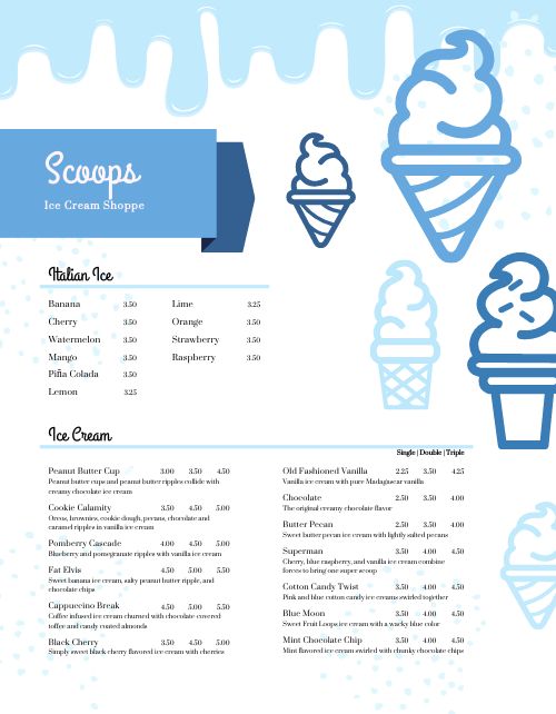 Ice Cream Shop Menu page 1 preview