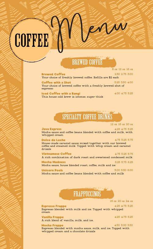 Textured Leaves Coffee Menu page 1 preview