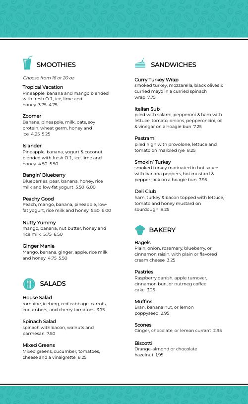 Teal Coffee Menu Design Template by MustHaveMenus