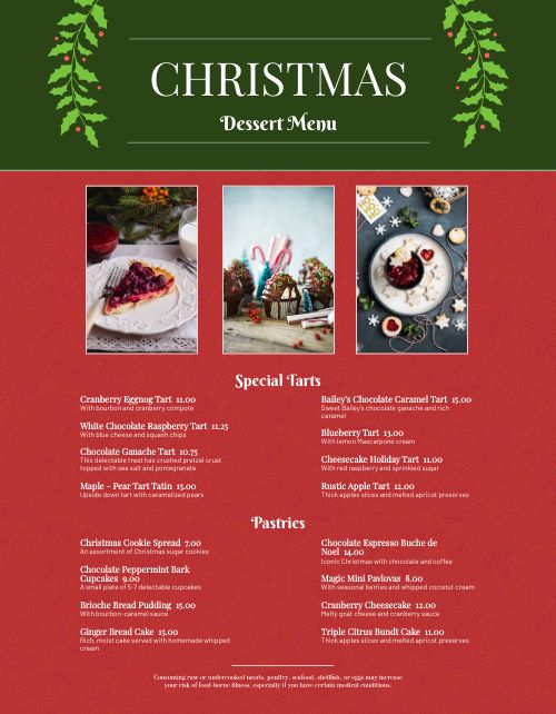 Christmas Festive Dessert Menu page 1 preview