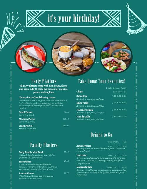 Birthday Party Platter Menu page 1 preview