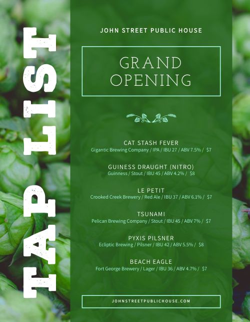 Green Tap List Flyer page 1 preview