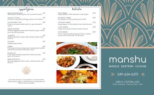Middle Eastern Hotel Takeout Menu