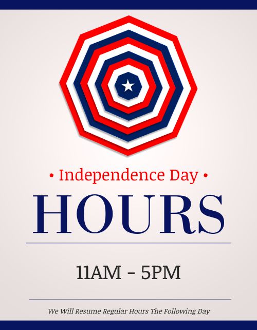 Independence Day Hours Flyer page 1 preview