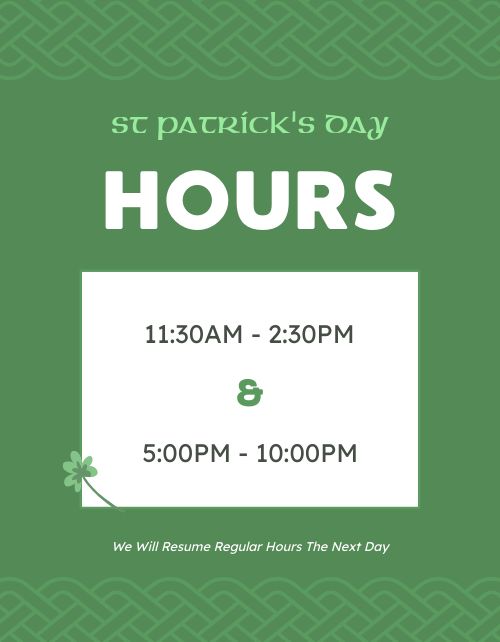 Simple St Patricks Day Hours Flyer
