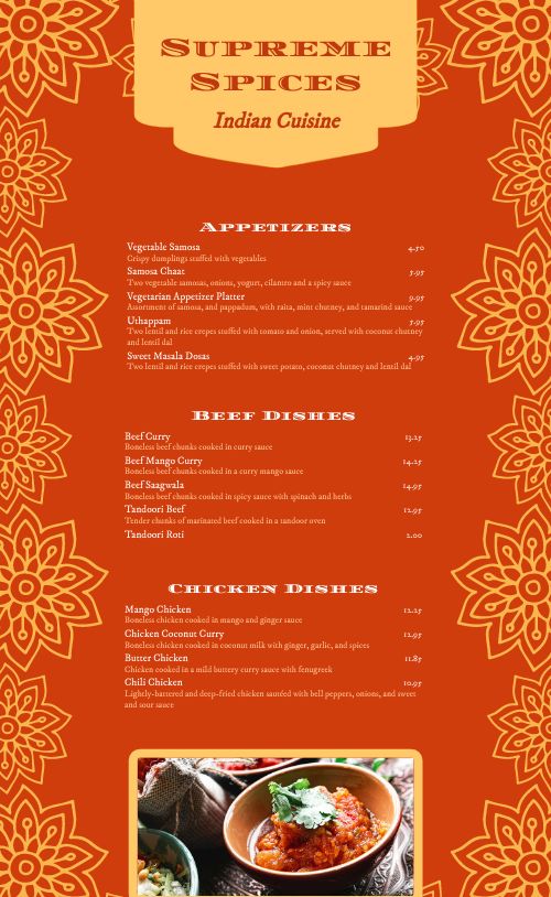 Spicy Red Indian Menu page 1 preview