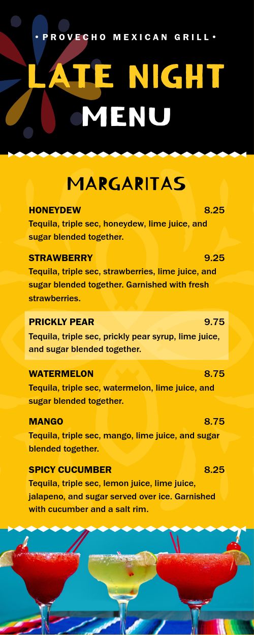 Dynamic Mexican Half Page Drink Menu page 1 preview