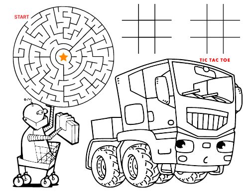 Digger Trucks Kids Coloring Menu page 2 preview