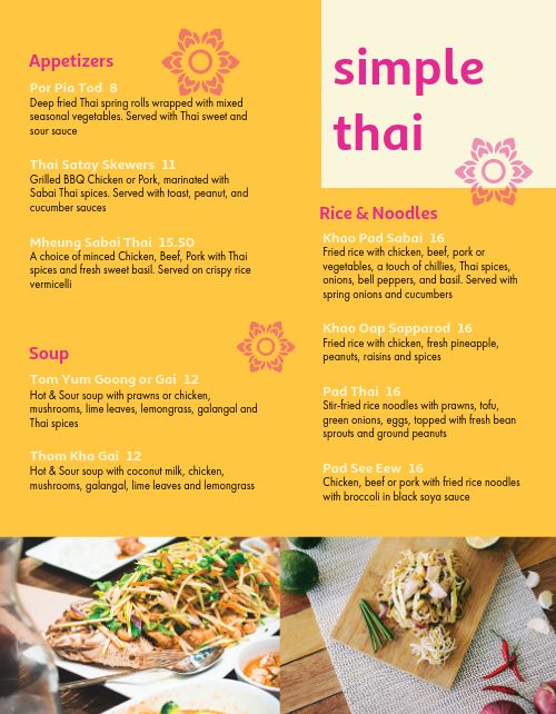 Simple Thai Menu