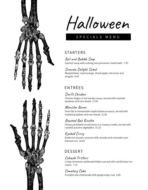 Skeleton Hands Halloween Menu