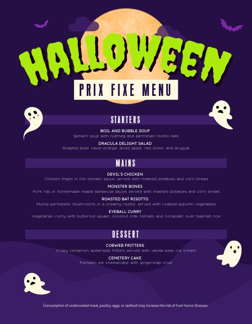 Prix Fixe Halloween Menu page 1 preview