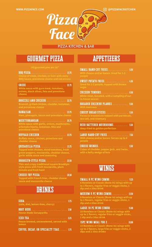 Bright Orange Pizza Menu Design Template By Musthavemenus