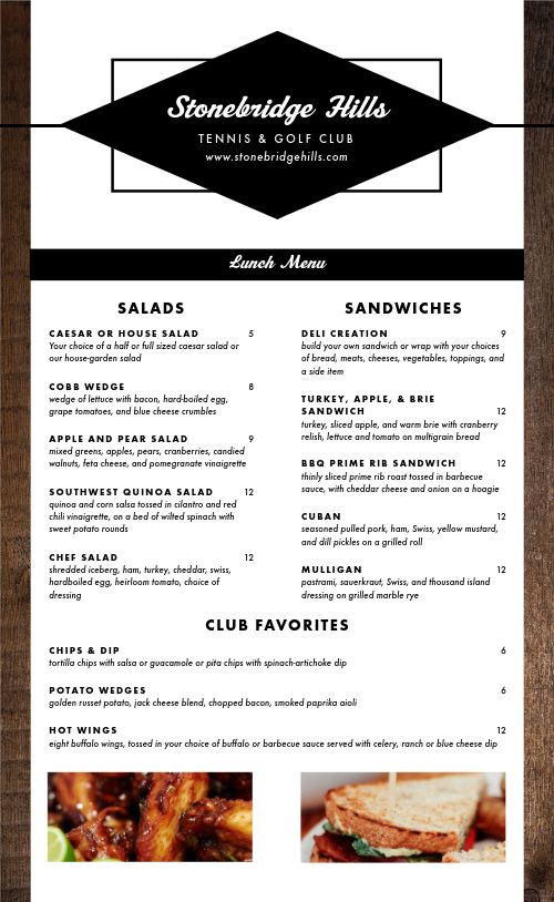 Traditional Country Club Menu page 1 preview