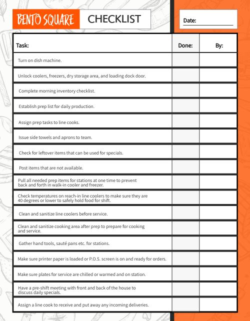 Orange BOH Checklist Design Template by MustHaveMenus