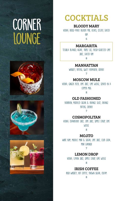 Cocktail Lounge Menu