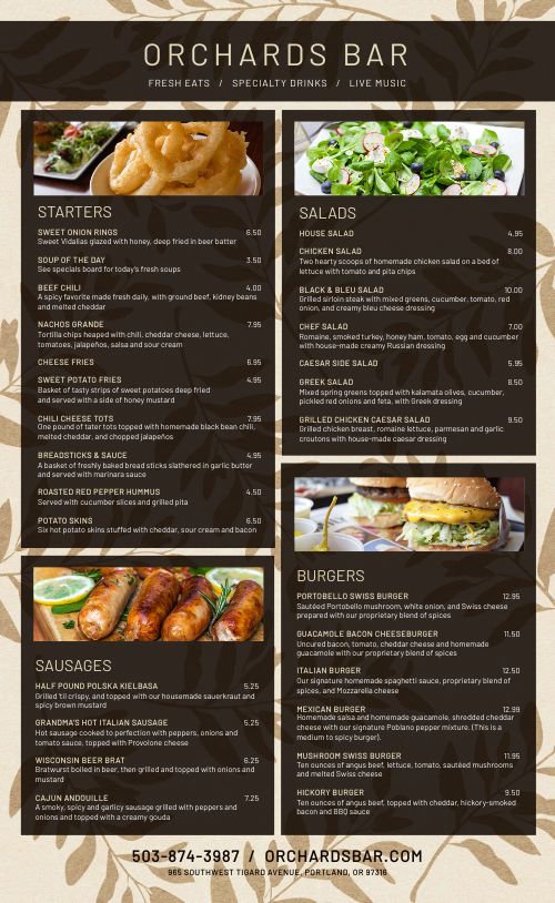 Orchard Bar Menu page 1 preview
