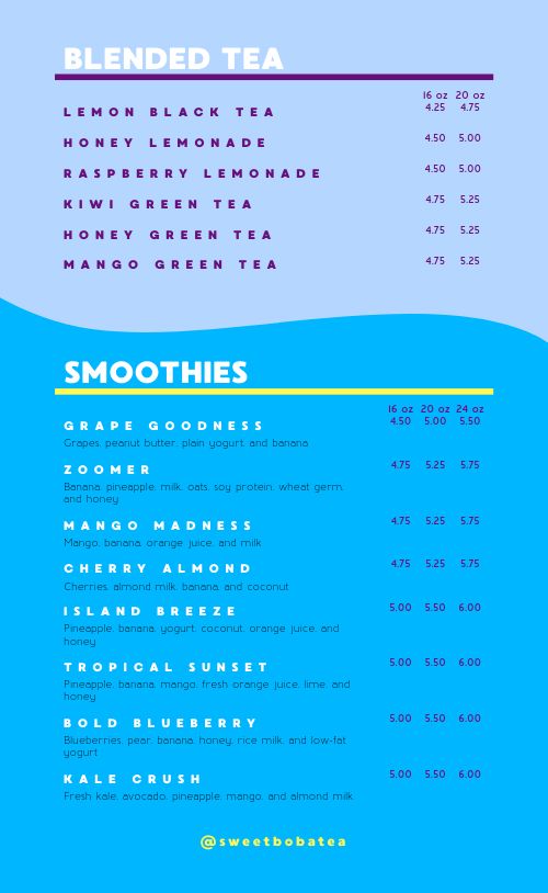 Tea Menu Templates - MustHaveMenus  Bubble tea menu, Tea smoothies, Tea  house menu