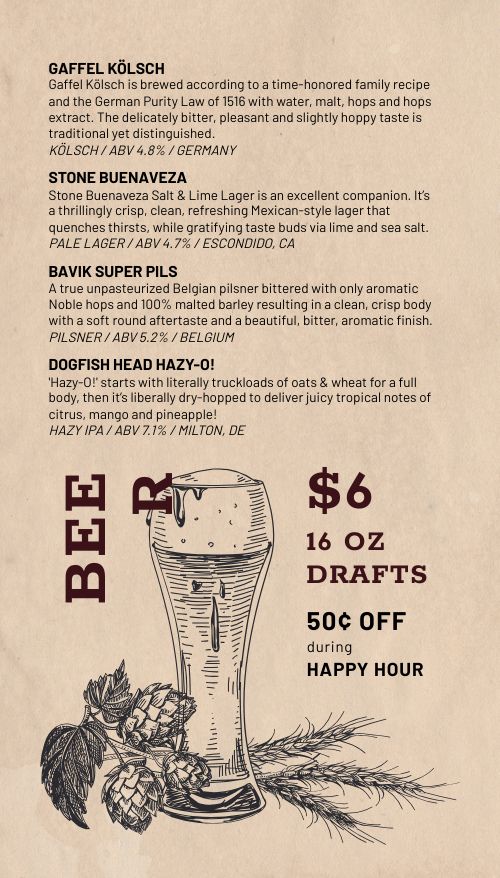 Hoppy Brew Pub Tall Digital Menu Board Template by MustHaveMenus