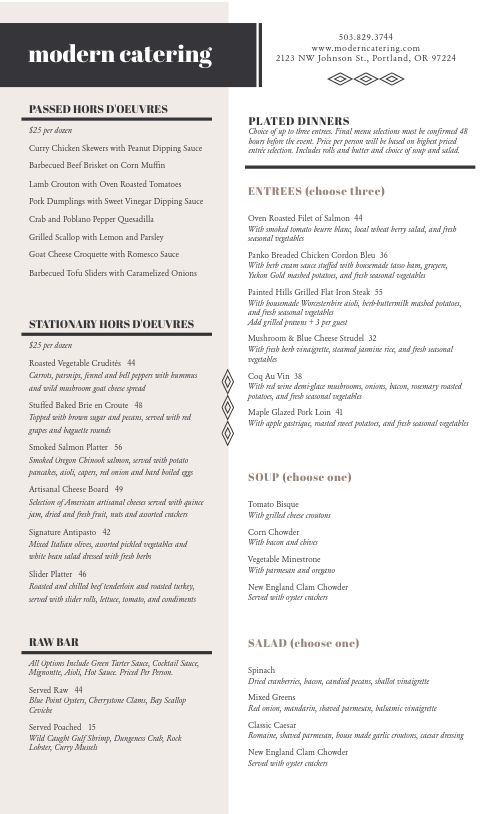 Modern Catering Menu page 1 preview