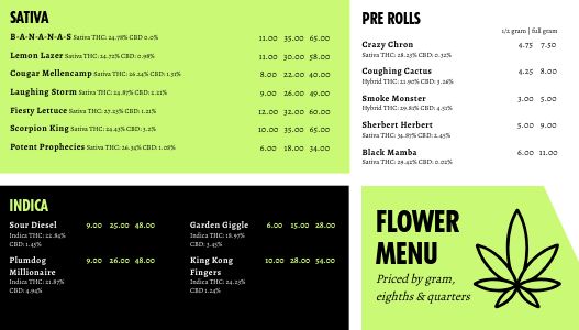 Recreational Dispensary Digital Menu Board Template By MustHaveMenus