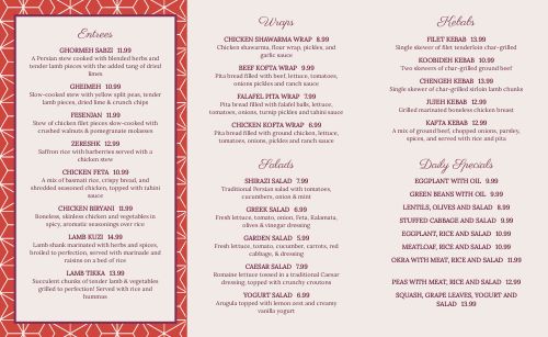 Arabian Middle Eastern Takeout Menu page 2 preview