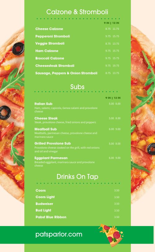 Simple Green Pizza Menu