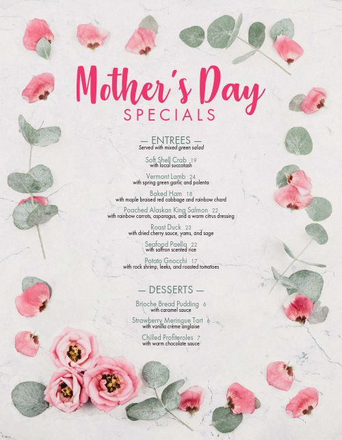Example Mothers Day Menu