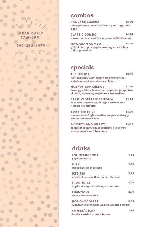 Speckled Breakfast Tabloid Menu page 2 preview