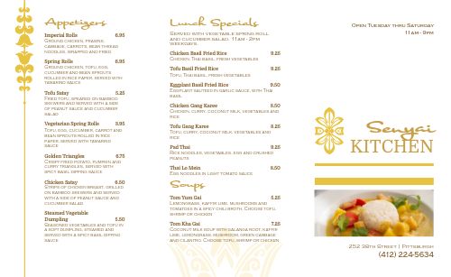 Yellow Curry Thai Takeout Menu page 1 preview