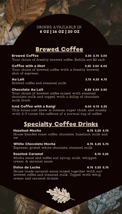 Fall Coffeehouse Tall Digital Menu Board