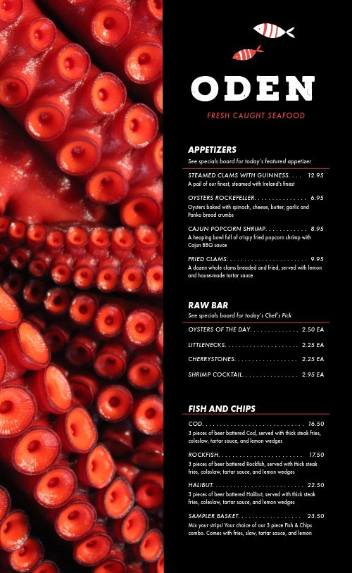 Tentacle Seafood Menu page 1 preview