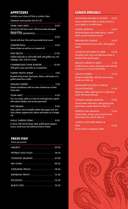 Tentacle Seafood Menu page 2 preview