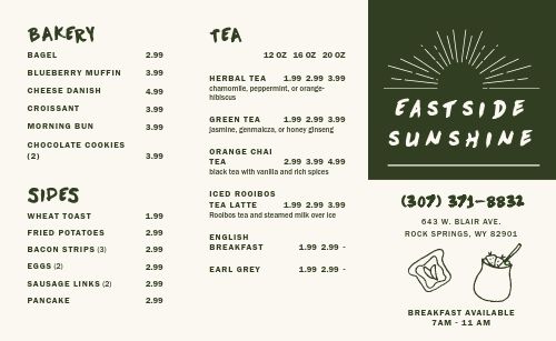 Coffee Breakfast Takeout Menu page 1 preview