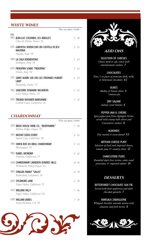 Traditional White Wine List
