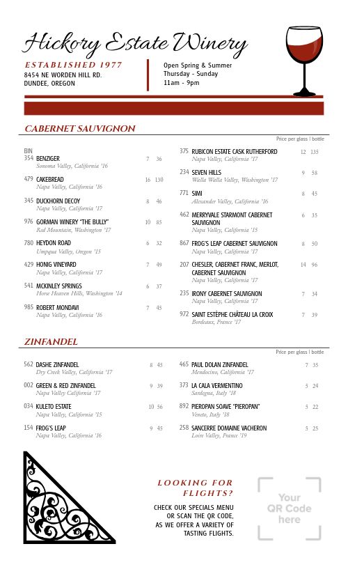 Traditional White Wine List page 1 preview