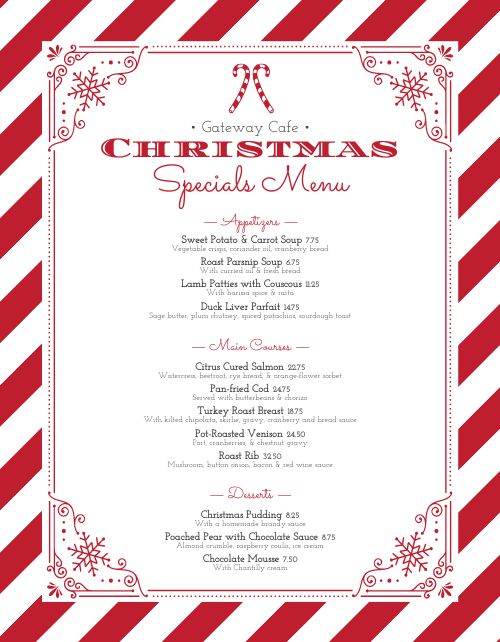 Candy Cane Christmas Menu page 1 preview