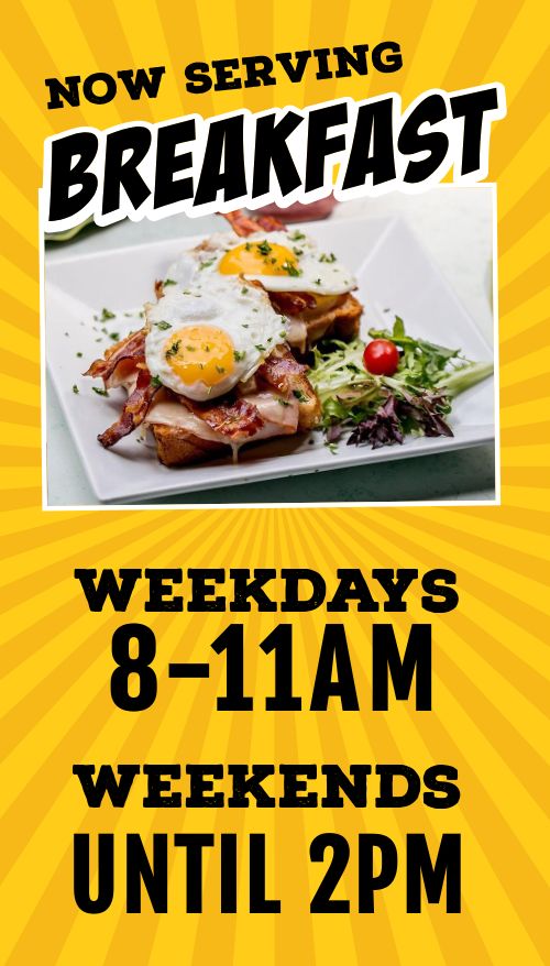 Now Serving Breakfast Vertical Digital Screen Design