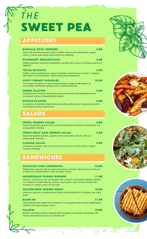 Vegan Menu page 1 preview