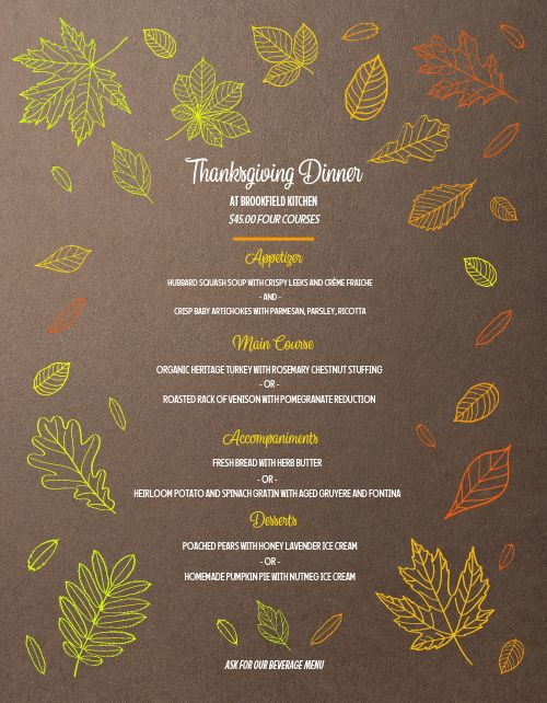 Colorful Thanksgiving Menu page 1 preview