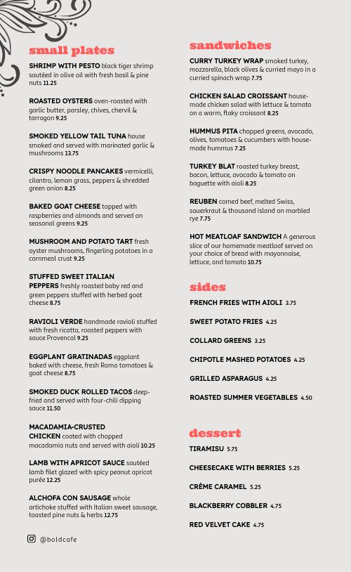Bold Cafe Menu page 2 preview