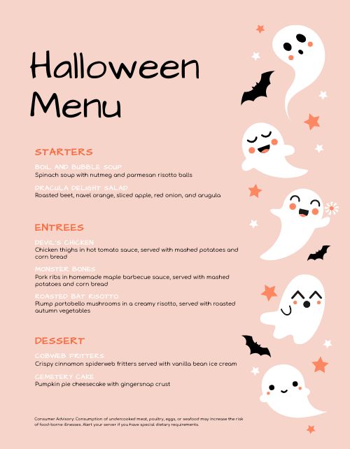 Ghost Halloween Menu page 1 preview