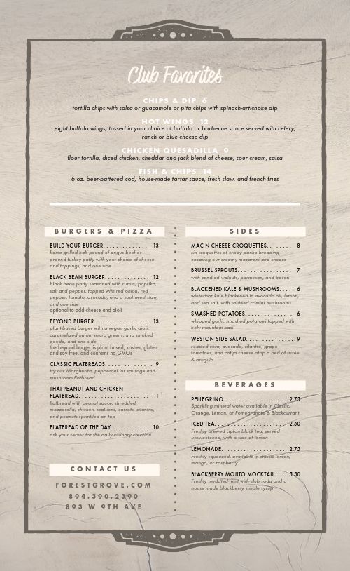 Wood Country Club Menu page 2 preview