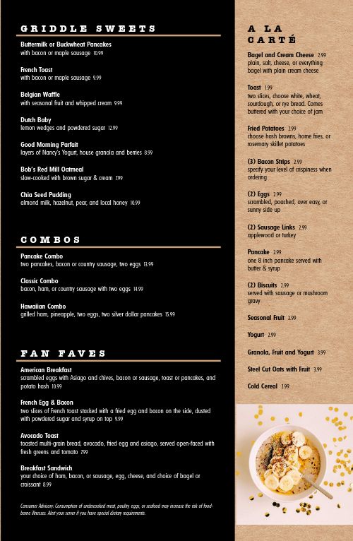 Breakfast Fill Up Tabloid Menu page 2 preview