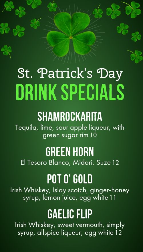 Vertical Green Shamrock St Patricks Day Digital Menu