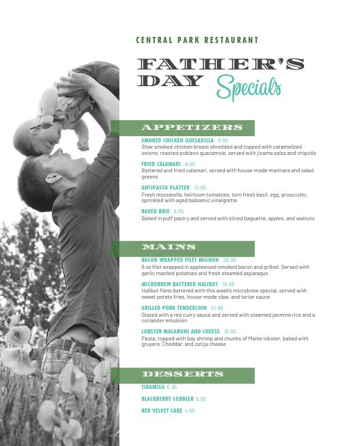 Simple Fathers Day Menu
